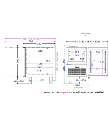 Mesas Frías Fondo 700mm Mesa refrigerada 3 puertas 1845x700mm GN 1/1 Oscar Zarzosa MG-1850 Oscar Zarzosa MG-1850