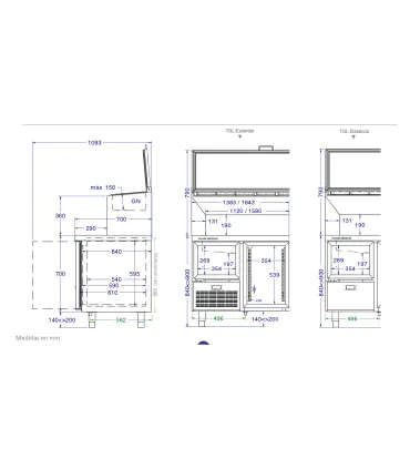 Mesas Frías Fondo 700mm Mesa refrigerada para ensaladas GN 1/1 con cubetas elevadas para ingredientes Oscar Zarzosa TGL Oscar...