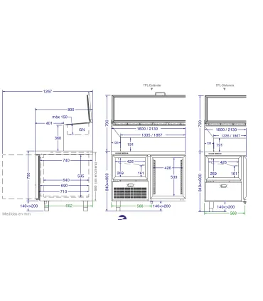 Mesas Frías Fondo 800mm Mesa refrigerada pizzería 60x40 con cubetas elevadas para ingredientes Oscar Zarzosa TPL Oscar Zarzosa