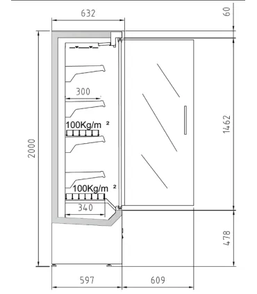 Vitrinas Murales Vitrina refrigerada mural color negro con puertas 1321x63.2x200h cm MRAPCH-130 Udi MRAPCH-130