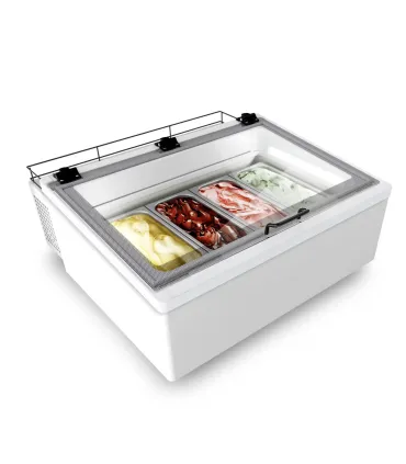 Vitrinas de Helados Vitrina de Sobremesa Mini para 4 cubetas de helado Mini Cream 4 Importación Minicream 4V W LED