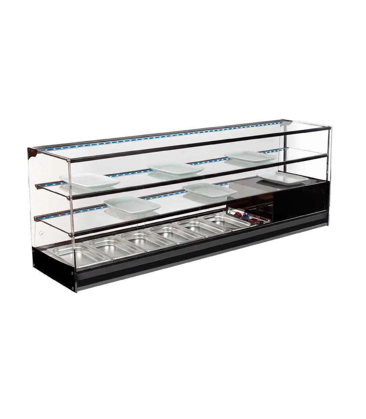 Vitrinas de Tapas Vitrina refrigerada 3 pisos largo 1926mm con 8 cubetas y led A2BF-8 Vitrinas Gómez