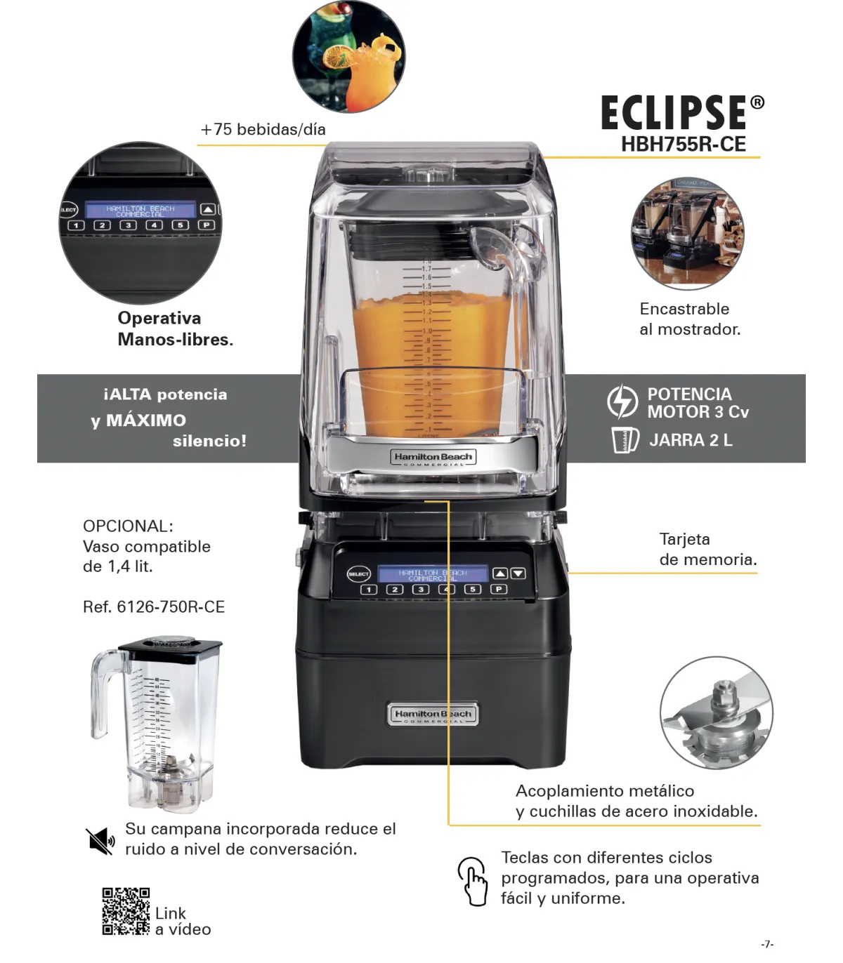 Batidoras de Vaso Batidora Licuadora con Carcasa Eclipse de Hamilton Beach Hamilton Beach HBH755R-CE