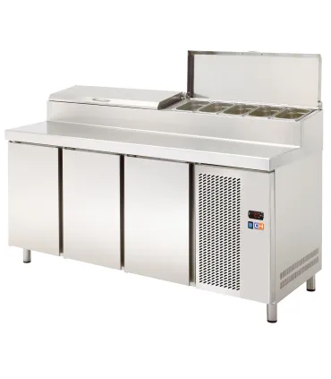 Mesa refrigerada 3 Puertas Preparación con vitrina 9 GN 1/3 con