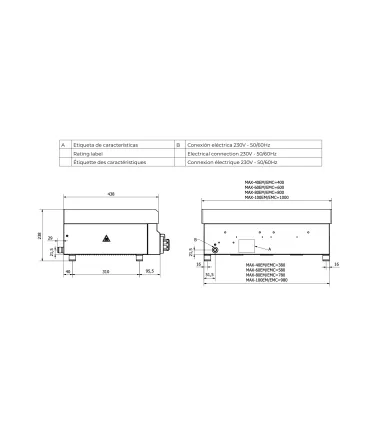 Plancha eléctrica de cromo duro 60 cm Mainho MAX-60EMC