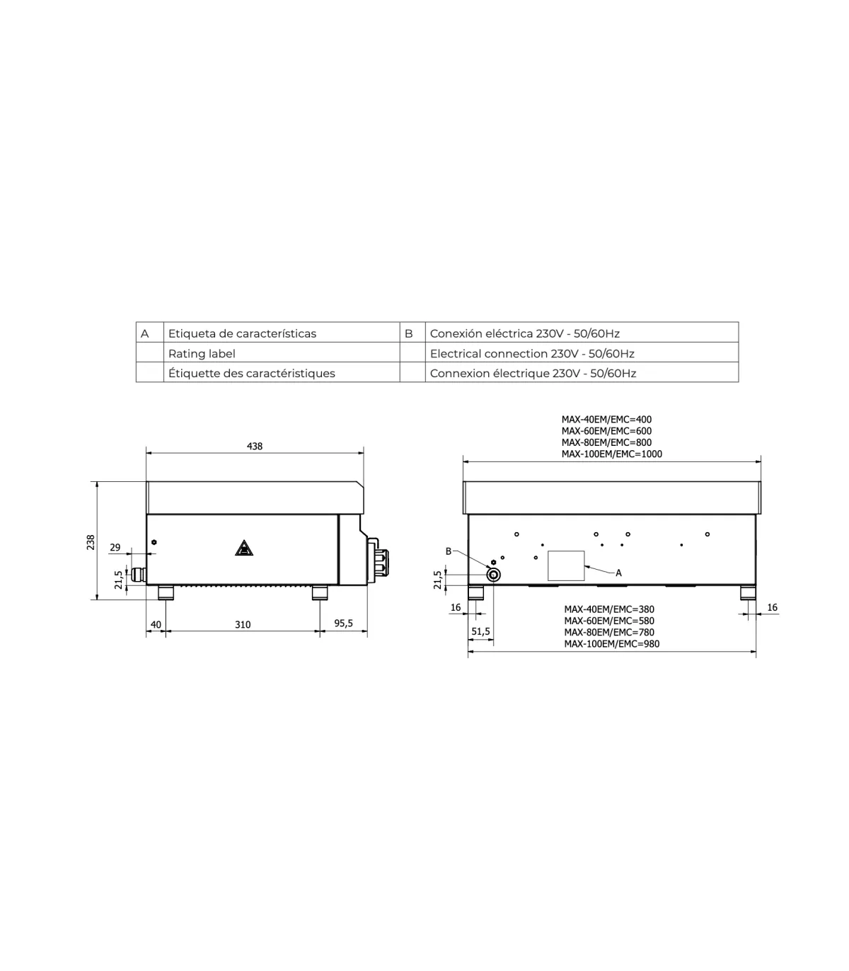 Plancha eléctrica de cromo duro 60 cm Mainho MAX-60EMC