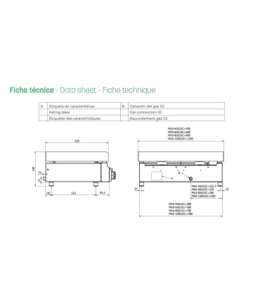Plancha a Gas de cromo duro 40 cm Mainho Serie MAX-40GC