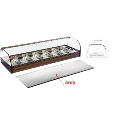 Vitrinas Calientes Vitrina caliente Baño María cristal Curvo 810mm 4 cubetas CA-4 Vitrinas Gómez CA-4