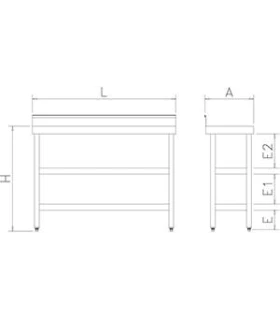 Mesa mural de acero inoxidable montada 1200x400 cms con 2 estantes