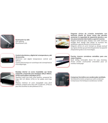 Vitrinas de Tapas Vitrina refrigerada de tapas cuba plana 3 pisos 1800mm Arilex 8VTL TRIPLE Arilex 8VTL TRIPLE