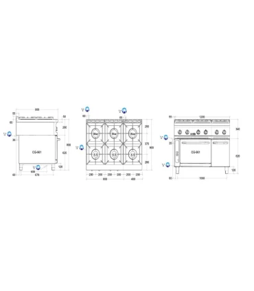 Cocinas a Gas Cocina con horno a gas 6 fuegos 1200x900mm Repagas CG-961 Repagas CG-961