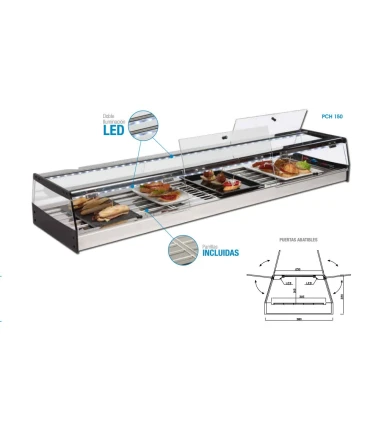 Vitrinas de Tapas Vitrina refrigerada autoservicio para pinchos con grupo remoto 2500mm PCH-250 Vitrinas Gómez PCH-250