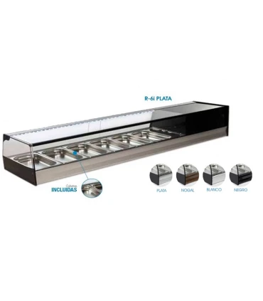 Vitrinas de Tapas Vitrina refrigerada recta R-10i con 10 bandejas GN 1/3 Vitrinas Gómez R-10i