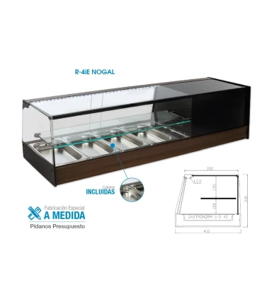 Vitrinas de Tapas Vitrina refrigerada recta 2 pisos con 10 bandejas GN 1/3 R-10iE Vitrinas Gómez R-10iE