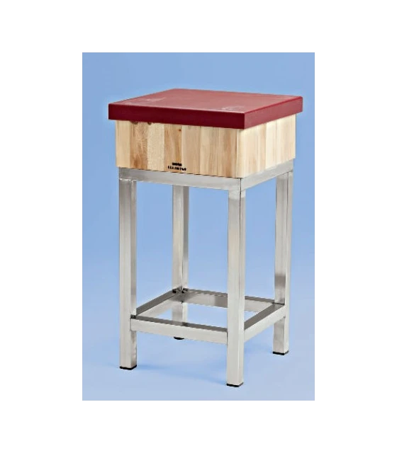 Tajo de madera con 4 patas en inox, taco 5 cms de polietileno altura 85 cms