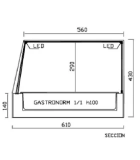 Vitrina Fría de Sobremesa 4 bandejas GN 1/1 1816x610x430mm