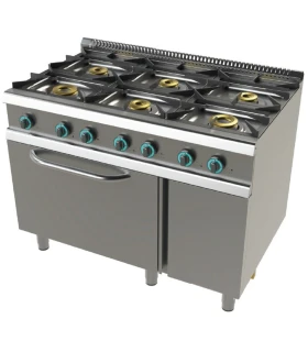 Cocina a gas de 6 fuegos con horno GN 2/1 Serie 900 Junex FO6C601