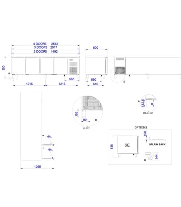 Mesas Frías Fondo 800mm Mesa Refrigerada 4 puertas Euronorm para bandejas 60x40 Edenox MPP-250 HC Edenox 19076321
