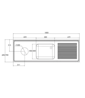 Bastidor fregadero con aro de desbarazado 1800x600x850 Distform FBA...