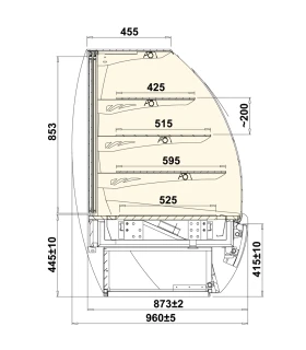 Vitrina Pastelera Refrigerada Curva  700x965mm Kameleo 0.6W