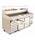 Mesa Fría Inox Granito para pizzas de 1 puerta y cajonera y vitrina de ingredientes PZ-2610-TN