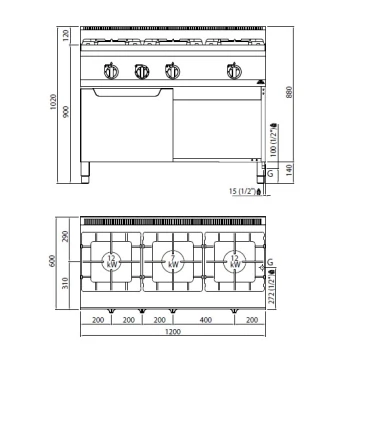 Cocinas a Gas Cocina 3 Fuegos con Horno a Gas Bertos High Power 600 G6F3H12 Berto´s