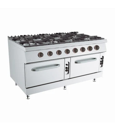 Cocinas a Gas Cocina 8 fuegos con 2 hornos a Gas GN 2/1 de 1600x900x900h mm Udi 5900.014