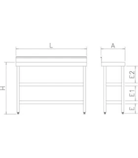 Mesa mural de acero inoxidable montada 1000x400 cms con 2 estantes