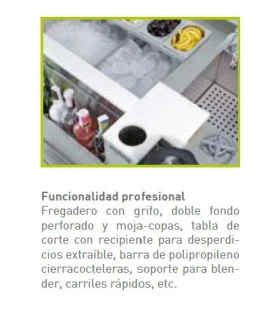 Mesa Fría Coctelería 1600mm con 3 Cajones y Cubetas de Ingredientes