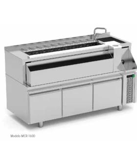 Mesa Fría Coctelería 1600mm con 3 Cajones y Cubetas de Ingredientes