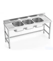 Fregadero inox 3 cubas y escurridores 1800x600mm