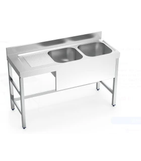 Fregadero inox con soporte 2 cubas y escurridor 1400x550mm