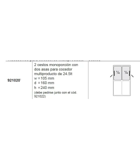 2 cestos cuadrados con asas GN 1/4 para Cuece Pastas Zanussi EVO700 921020