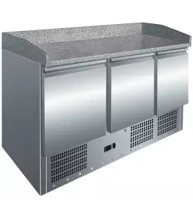 Mesa GN1/1 3 Puertas Preparación Pizzas con Encimera de Granito fon...