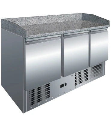 Mesas Frías Fondo 700mm Mesa GN1/1 3 Puertas Preparación Pizzas con Encimera de Granito fondo 700 S903PZ Clima Hostelería S903PZ