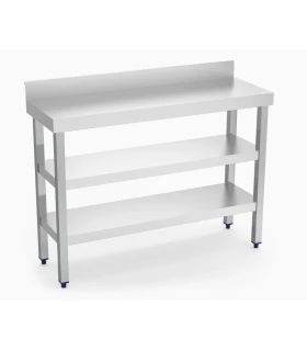 Mesa mural de acero inoxidable montada 1000x400 cms con 2 estantes