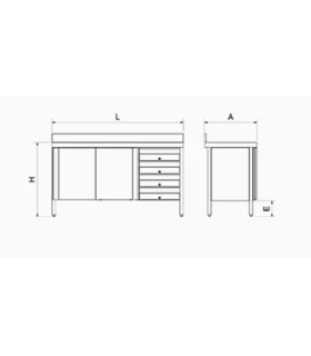 Mesa mural con 2 puertas correderas y 4 cajones 1500x500x850 mm