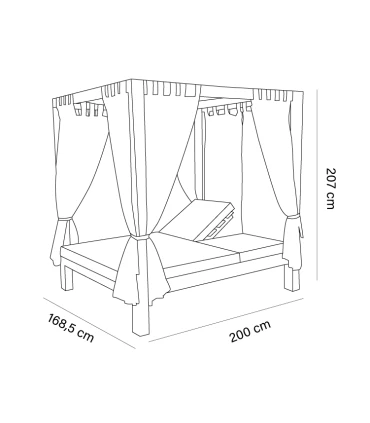 Camas Exterior Cama Balinesa Reclinable y Dosel en Madera Autoclave y Loneta Náutico Bio Plus Conva CPR150NBP