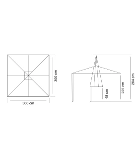 Parasol aluminio 3x3 m Mástil Lateral Plus ref. 879 Acrílico 220 gr