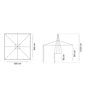 Parasol aluminio 3x3 m Mástil lateral redondo ref. 878 Tejido Masa ...