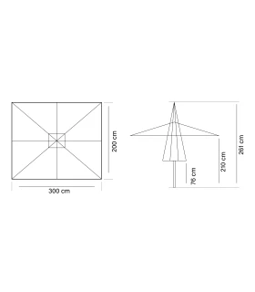 Parasol aluminio 3x2 m Tejido Acrílico Conva 887 Heavy duty