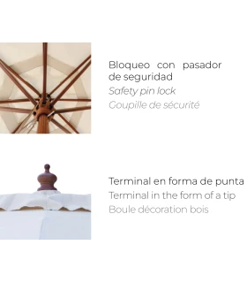 Parasol 2x2 m de madera en Olefin 190 grs Conva 842