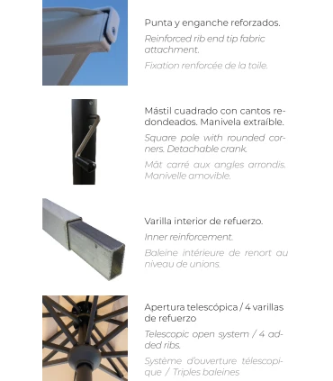 Parasoles Parasol aluminio 4x4 m Master ref. 894 Tejido Masa Forte 300 g/m2 Conva 894M