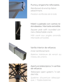 Parasol aluminio 4x4 m Master ref. 894 Tejido Olefin 250 g/m2