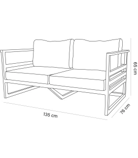 Sillón de 2 Plazas con Brazos en Aluminio en Naútico Bio Plus 142x7...