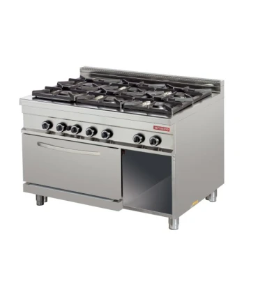 Cocinas a Gas Cocina a gas 6 fuegos 6x8kw con horno 7,5kw 1275x900x900h mm GR932 Arisco GR-932