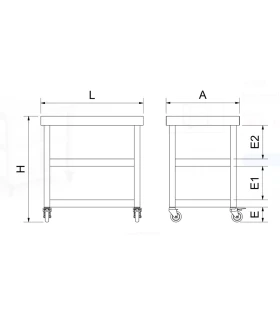 Mesa acero inoxidable con ruedas para maquinaria 705x505x730 mm con...