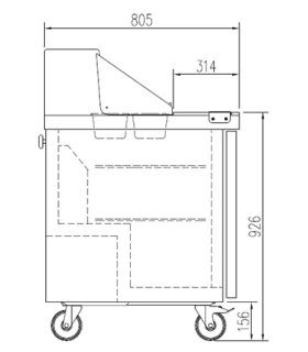 Mesa Fría Preparación 1532mm para 16 cubetas GN 1/6 Coreco SDT-60-16