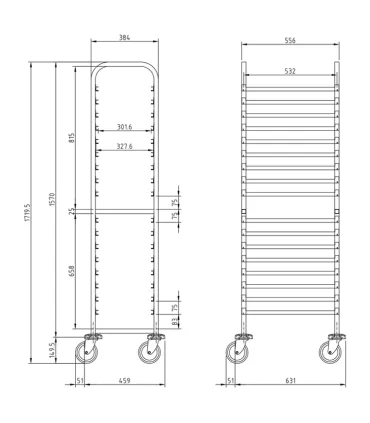 Carros para bandejas Carro soporte alto inox 17 GN 1/1 con ruedas Edenox CGA-11 Edenox 19004961