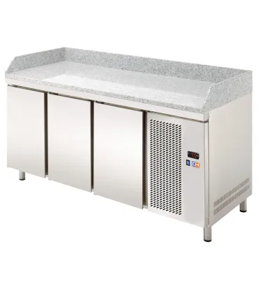 Mesas Frías Fondo 700mm Mesa refrigerada 3 Puertas Preparación Pizzas Encimera de Granito fondo 700mm MRPG-180 Clima Hosteler...